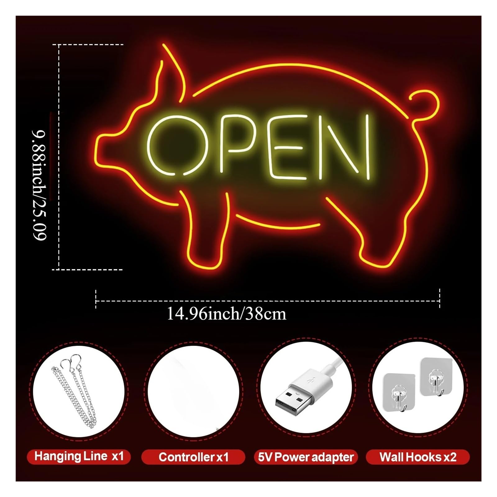 Wiszące neony artystyczne Neon"Pig Open"Sklep Firmowy Lampa Led Light Do Restauracji Kuchnia Grill Wesele Pokój Na Przyjęcie Urodzinowe 38x25.09cm