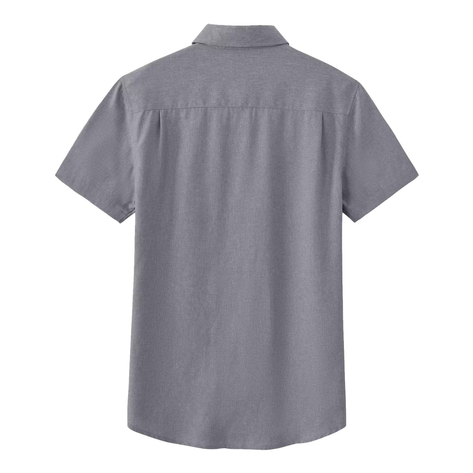 Camisa Lino Hombre Manga Corta Verano Casual con Bolsillo