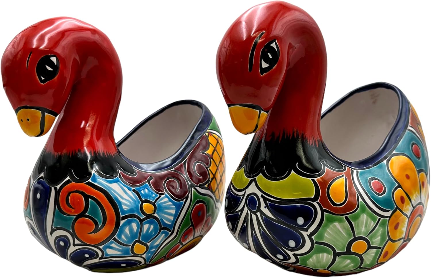 Talavera Swan Planter Animal Pot Cute Mexican Pottery Outdoor Indoor Multicolor Home Decor Hand Painted Folk Art Handmade (Multi 7)
