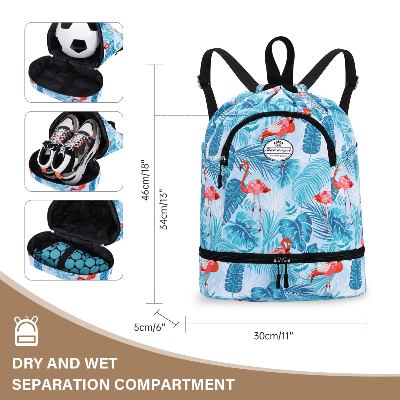 HUA ANGEL Unisex Drawstring Backpack Sports Gym Bag Drawstring Bag Weekend Daypack With Shoe Compartment for Women Men Basketball Football Outdoor Fitness Yoga Swimming Beach - Image 4