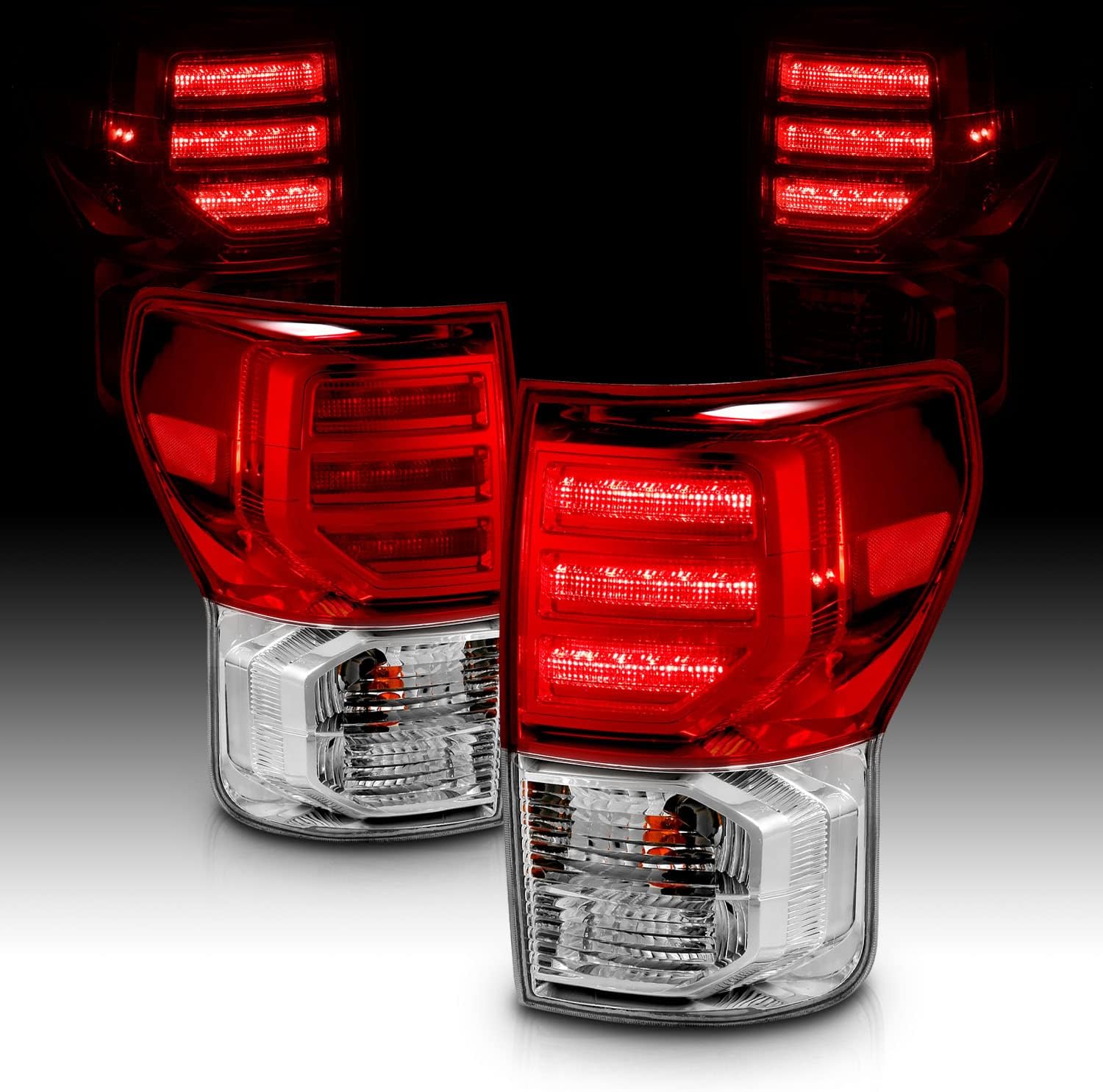 AmeriLite for 2007-2013 Toyota Tundra Truck LED Crystal Red Replacement Tail Lights Set - Passenger and Driver Side