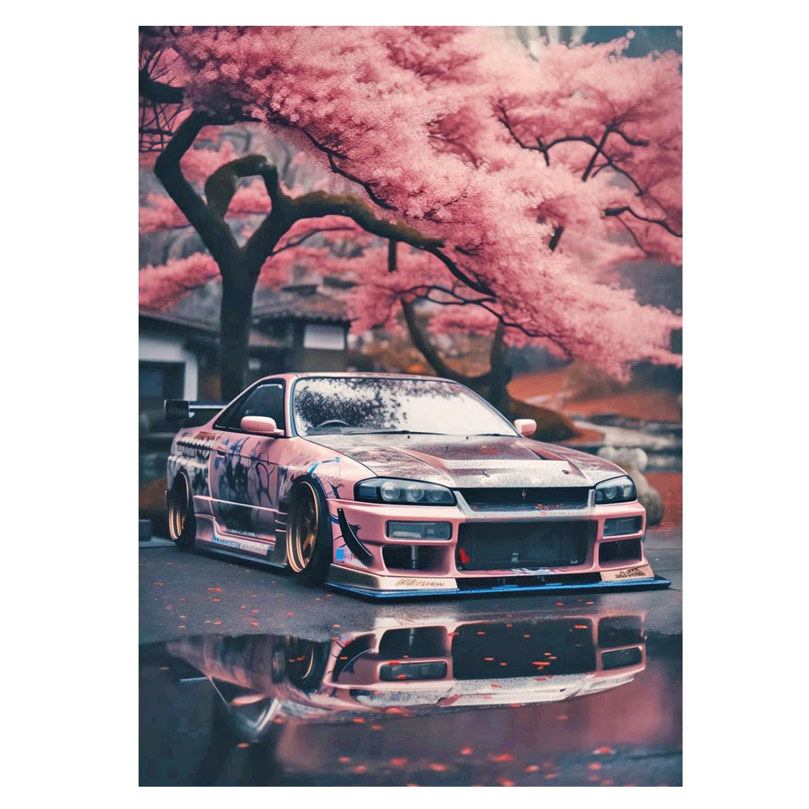 JISHSHAY ダイヤモンドアート キット 30x40cm ダイヤモンドアート 車 ビーズアート 上級者 5D ダイヤモンドアート 桜 DIY ダイヤモンドペインティング レーシング 初心者 ダイヤモンドアート ピンク 人気 手芸キット 壁の装飾 芸術品