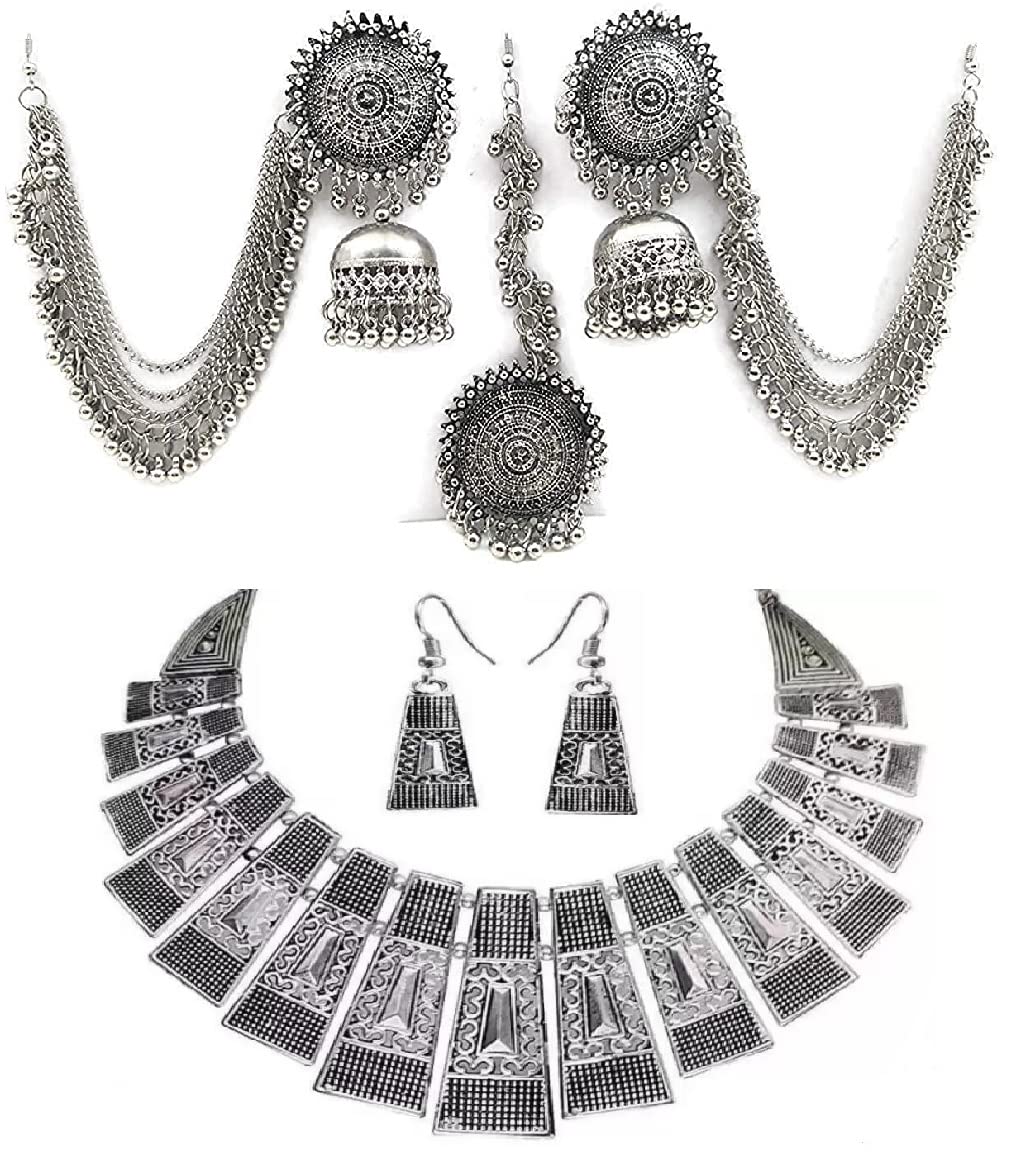 Zukhruf Oxidised Silver Traditional Choker Set with mangtika earring for Women (Combo Pack) (B09ZLF6VYL) Amazon Price History, Amazon Price Tracker