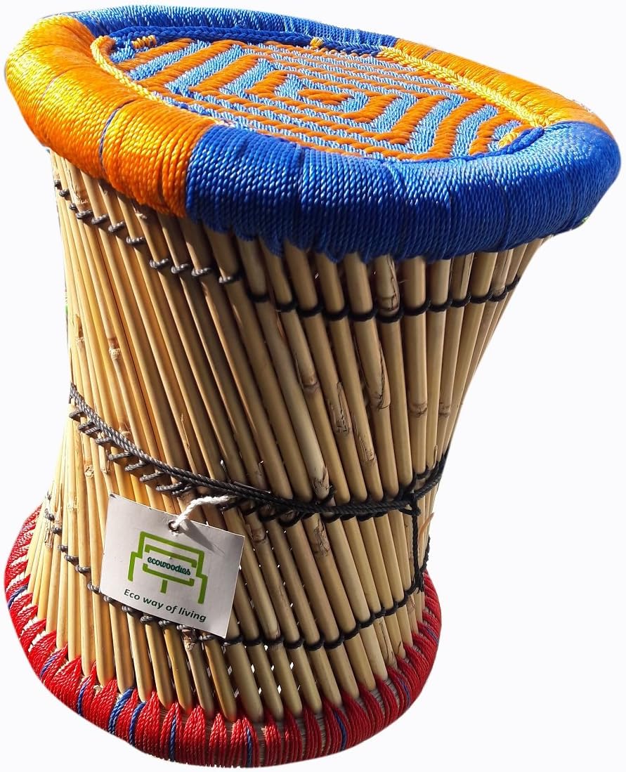 Ecowoodies Ficus Handicraft Wooden Cane Sitting Stool/Chair for Indoor/Outdoor Balcony Terrace Garden Lawn Cafeteria Restaurant Bar (Multicolour)