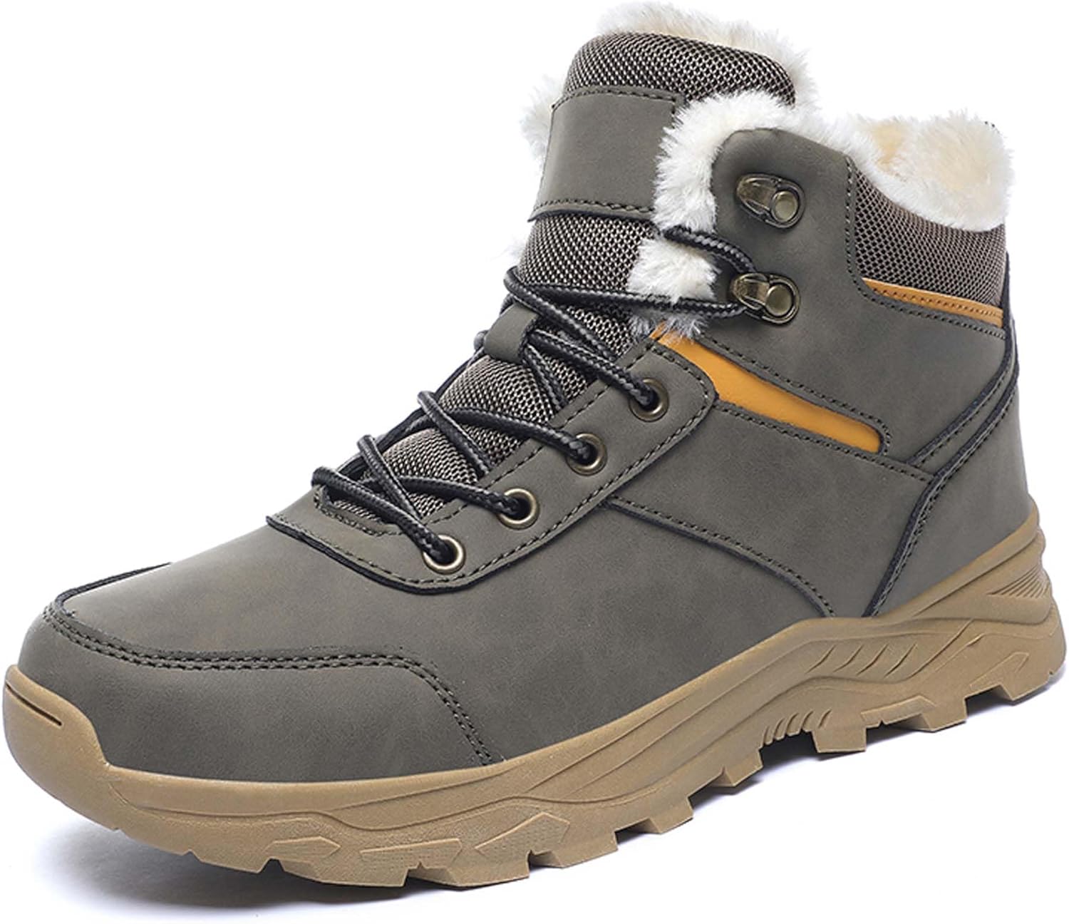 Men's Winter Climbing Boots Non-slip Lining Fleece Warm Snow Boots Waterproof Coldproof Outdoor Casual Sports Walking Shoes Brown