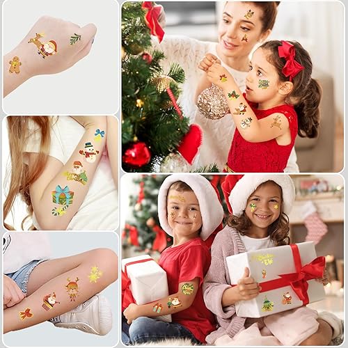 Miniatura 4 de SOOVSY 118 tatuajes temporales para niños que no se repiten, estilo navideño, tatuajes falsos con Papá Noel, árbol de Navidad, renos, muñeco de