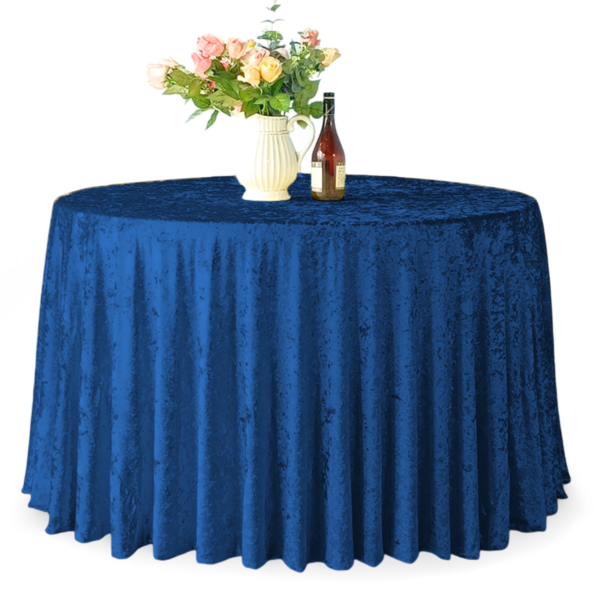 WedDecor Crushed Velvet Tablecloth, 108" - Round, Royal Blue Dining Glitz Premium Soft Fabric Tablecover For Kitchen, Wedding, Banquet & Special Events Party Table Decoration, Pack of 10