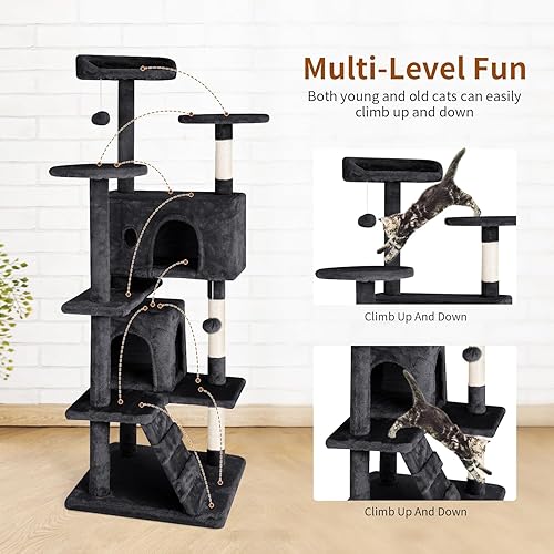 Miniatura 2 de PayLessHere Árbol para gatos de 54 pulgadas con poste rascador para gatos, soporte de condominio de varios niveles para gatos, centro de actividades