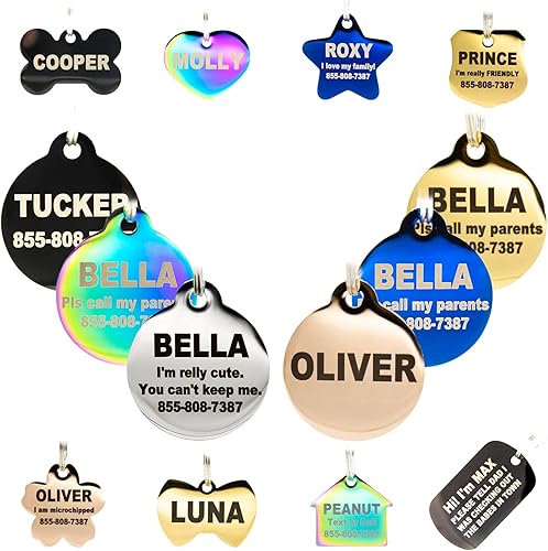 Miniatura 13 de Etiquetas de perro grabadas personalizadas, de acero inoxidable, grabadas, etiquetas de identificación de perro y gato, parte delantera y trasera
