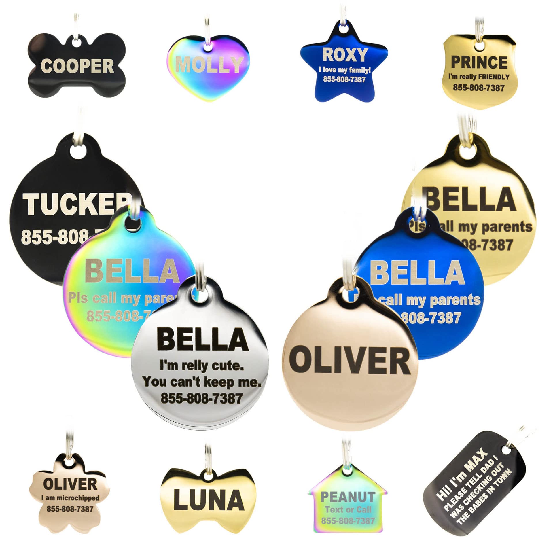 Engraved Dog Tags Personalized - Stainless Steel Engraved Dog Cat ID Tags Front & Back up to 8 Lines of Text Color Plating Gold, Rose Gold, Blue,