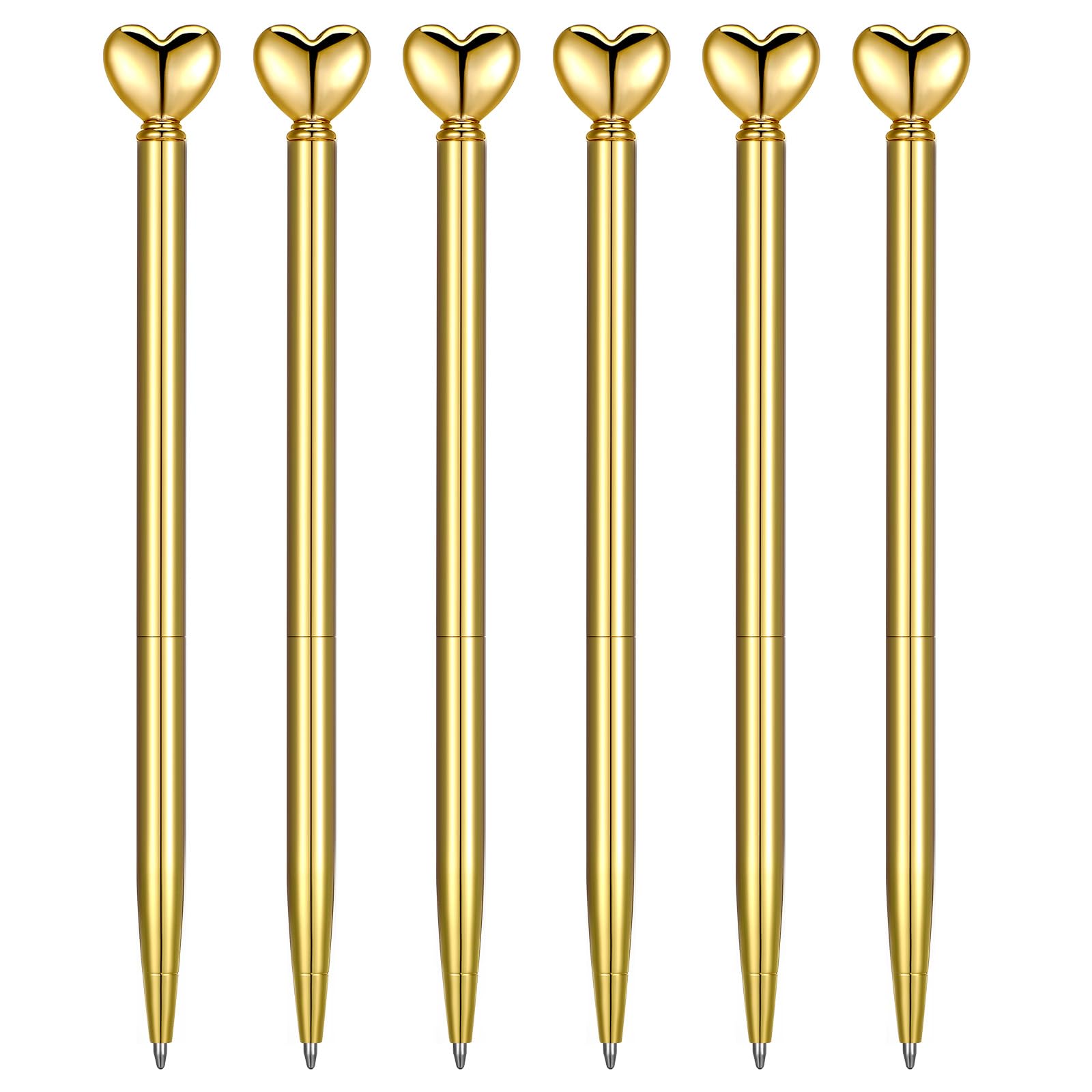YUXIANLB 4 Pieces Heart Shaped Pens, Retractable Metal Decorative Pen, 1.0 mm Black Ink Ballpoint Pens Bulk (Gold, 6PCS) โ image 1