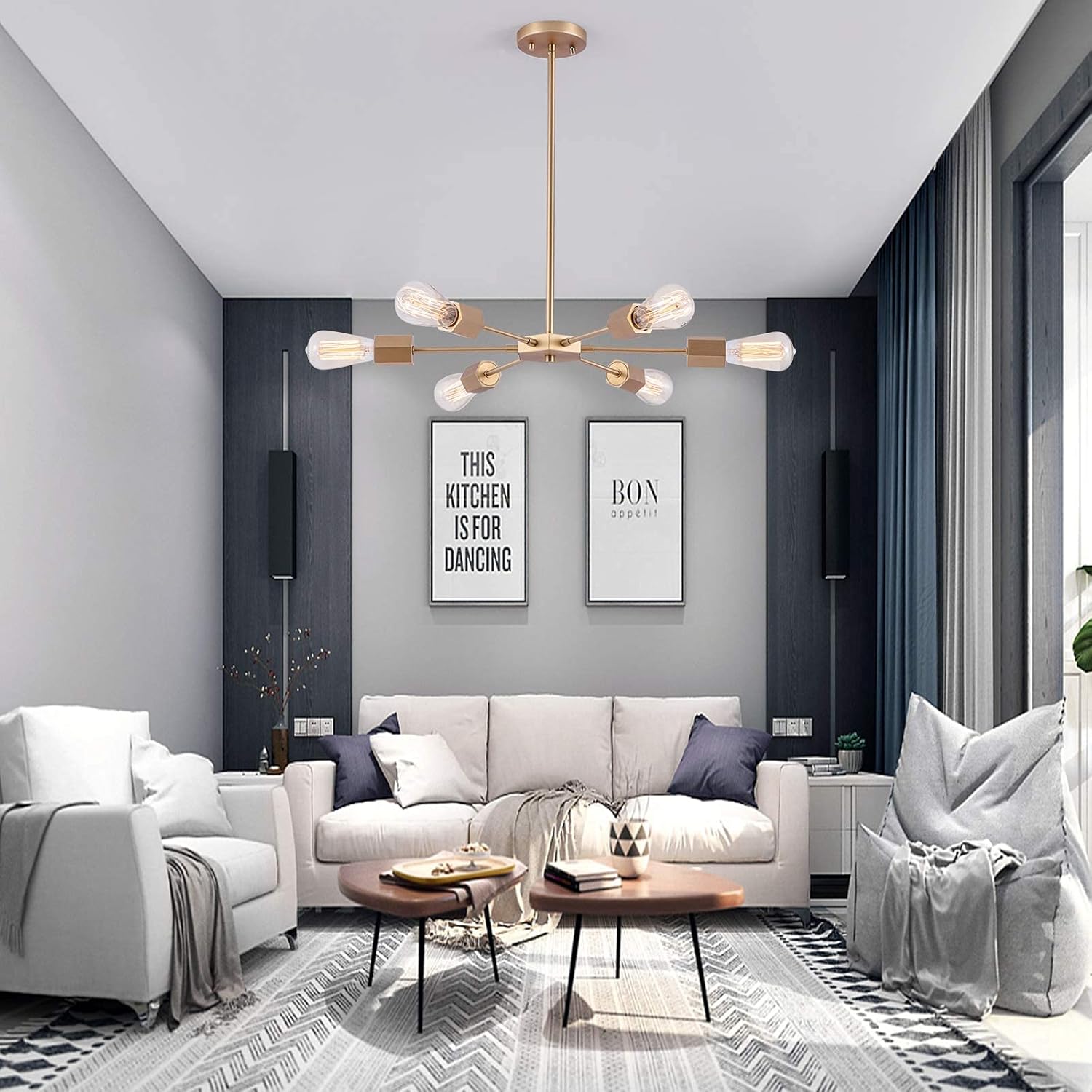 🔥 Crаzу Dеаlѕ Gold Sputnik Chandelier, Linour 6 Lights Chandelier Light Fixture Modern Sputnik Mid Century Pendant Light Fixture Adjustable Height Ceiling Light for Dining Room Living Room Bedroom Foyer-No Bulbs