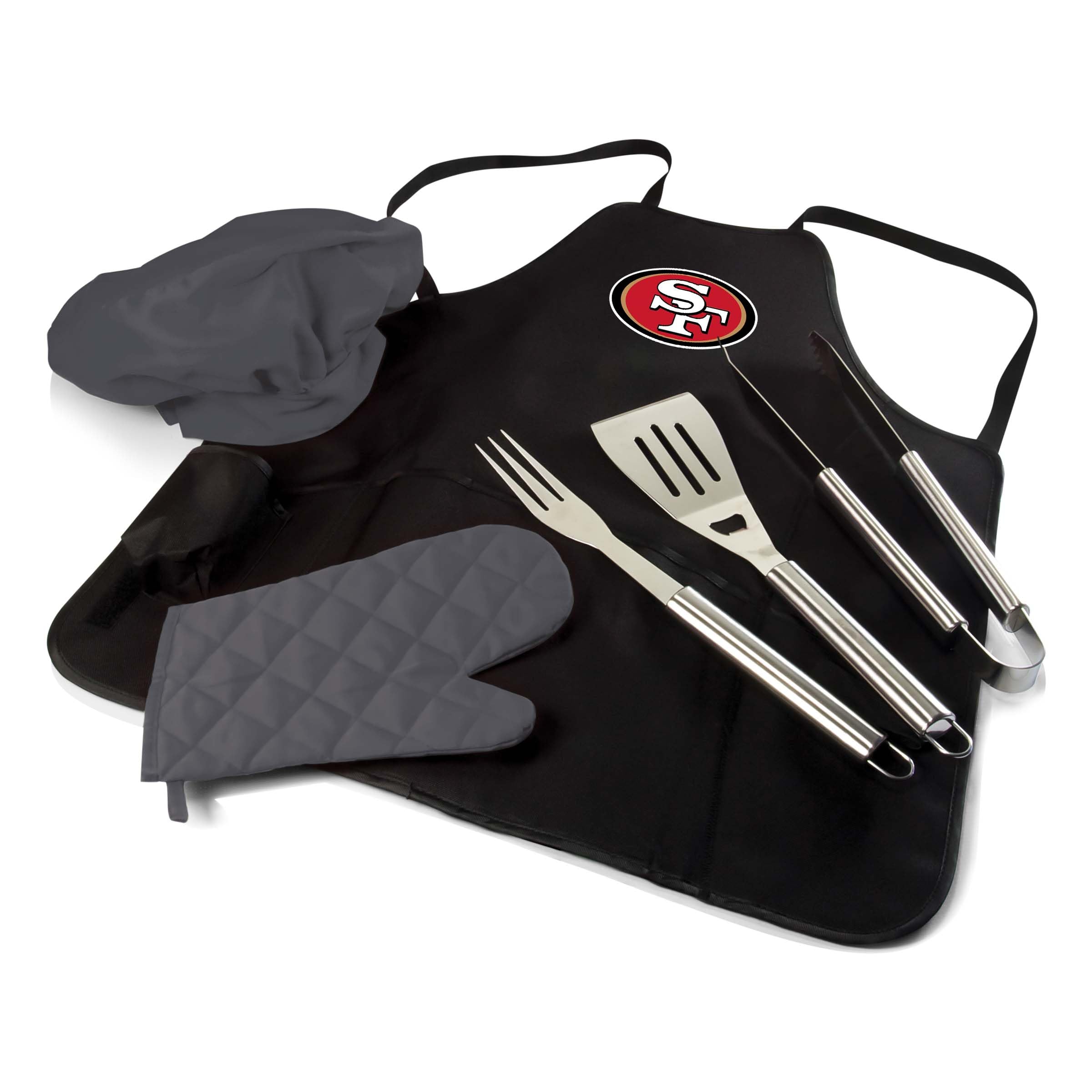 Picnic TIME BBQ Apron Tote Pro Grill Set, (Black with Gray Accents)