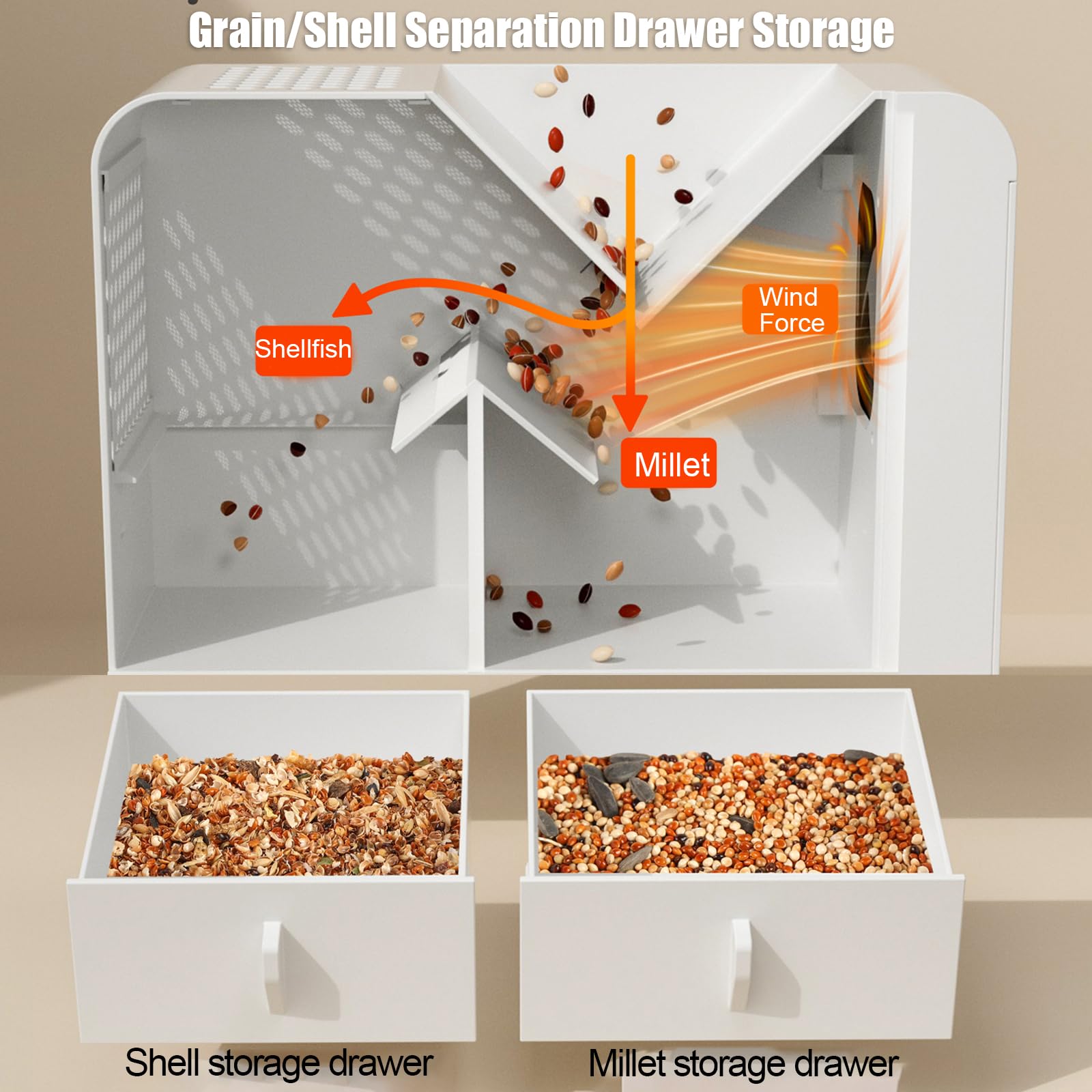 Macchina elettrica per soffiare cereali per mangime per uccelli, separatore di buccia per miglio e semi, vento regolabile a 5 velocità per spaccare ed elaborare mangimi efficienti