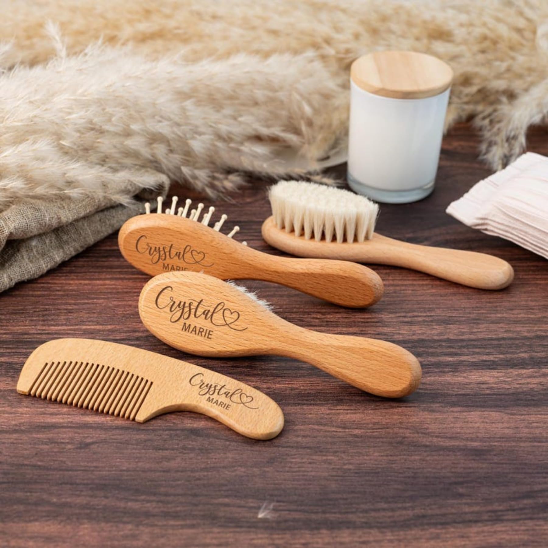 Personalized Baby Hair Brush Set,Engraved Baby Brush,Baptism Gifts,Wooden Hair Brush and Comb for Newborn Gifts,Birthday