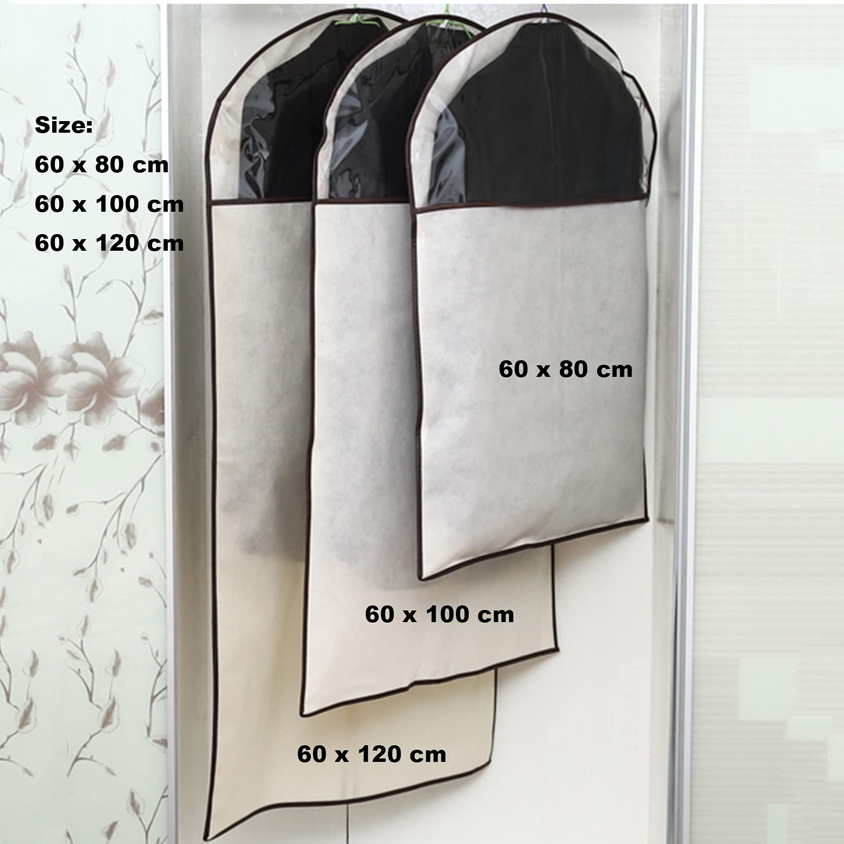 Copriabiti Porta Abiti 6 Pz,Borse protettive per Copri Abiti Traspiranti con Finestra Trasparente,Copriabiti in Tessuto Non Tessuto antitarme Antipolvere, per, Cappotto,Beige-60 x 100 m