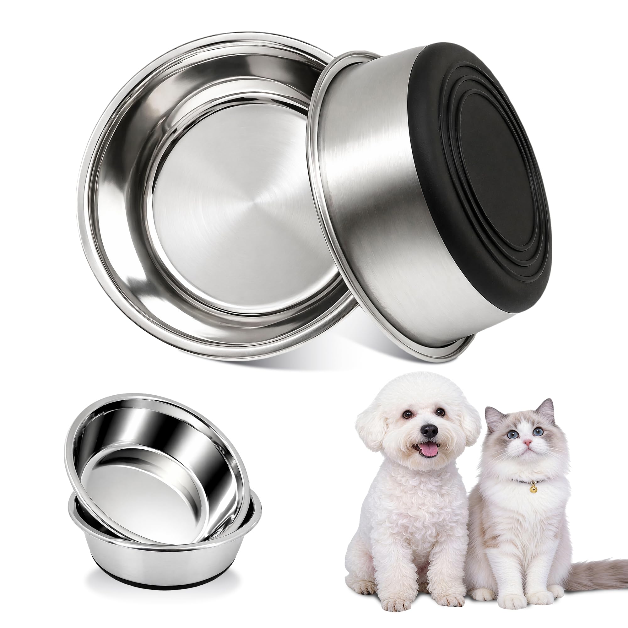 PVUEL Non-Slip Stainless Steel Cat Bowls 2PCS, Pet Food Water Dishes