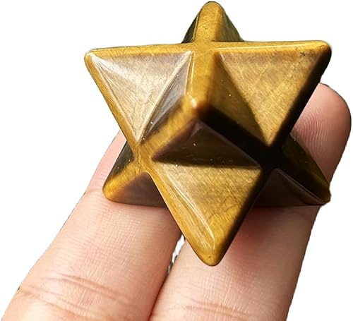 Bacatgem Cristal de Merkaba natural de ojo de tigre con protección de cristal de meditación sagrada, chakra curativo energético, cristales de