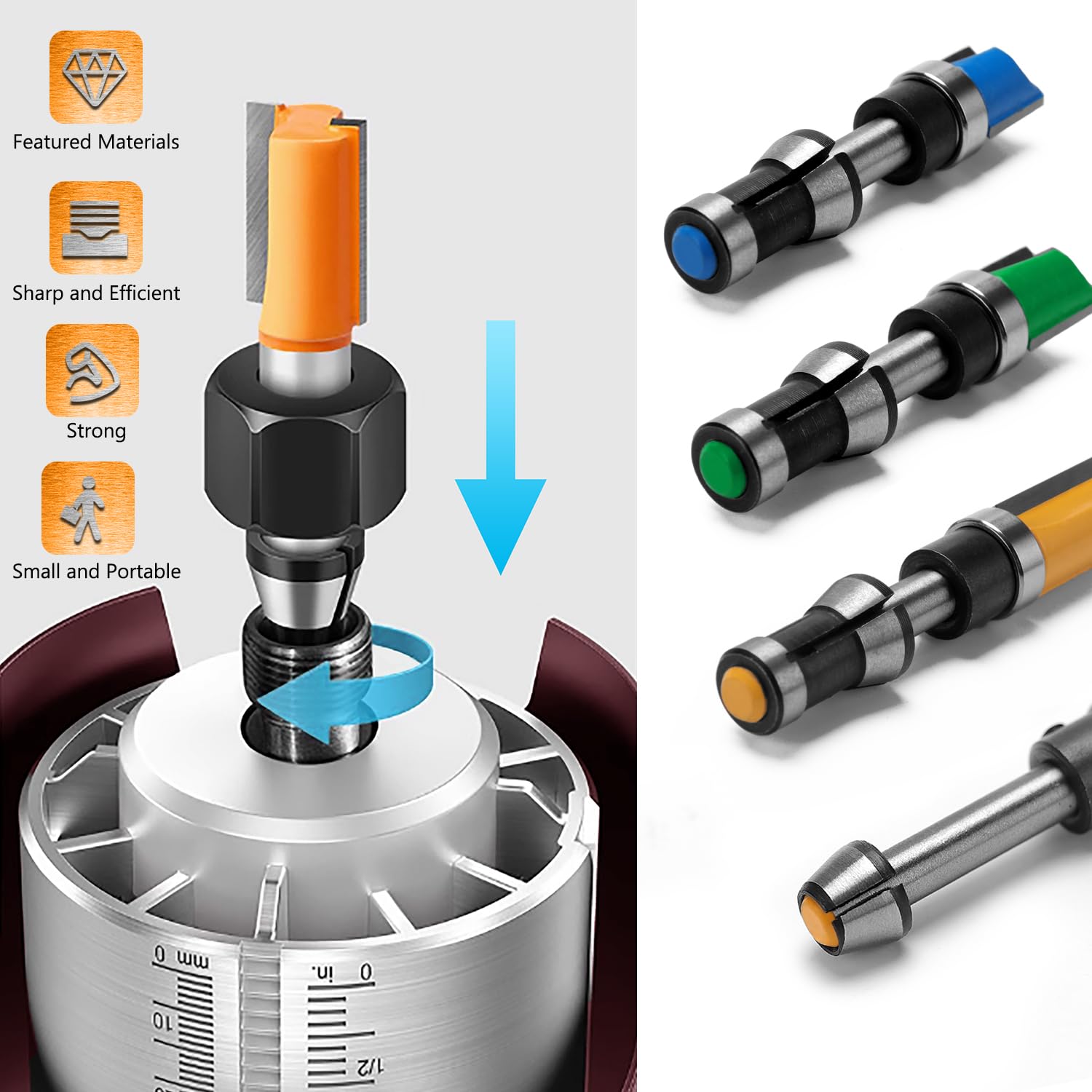 VooGenzek 6 PCS 6mm / 6.35mm / 8mm Router Collet Chuck, Router Bit Collet Chuck, Trimmer Collet Adapter with 2 PCS Nut - Image 4