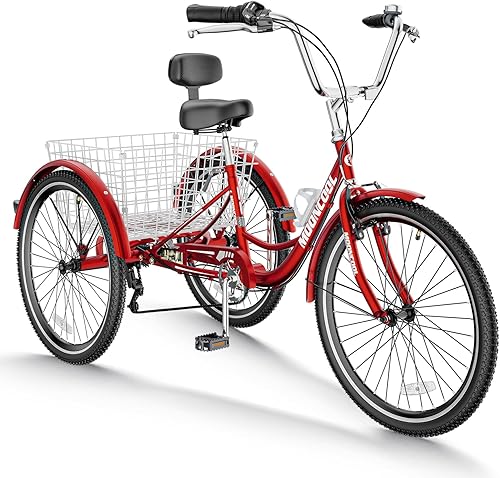 Triciclo para adultos de 7 velocidades y 3 ruedas para adultos, triciclo de crucero con cesta para personas mayores, mujeres, hombres, para compras