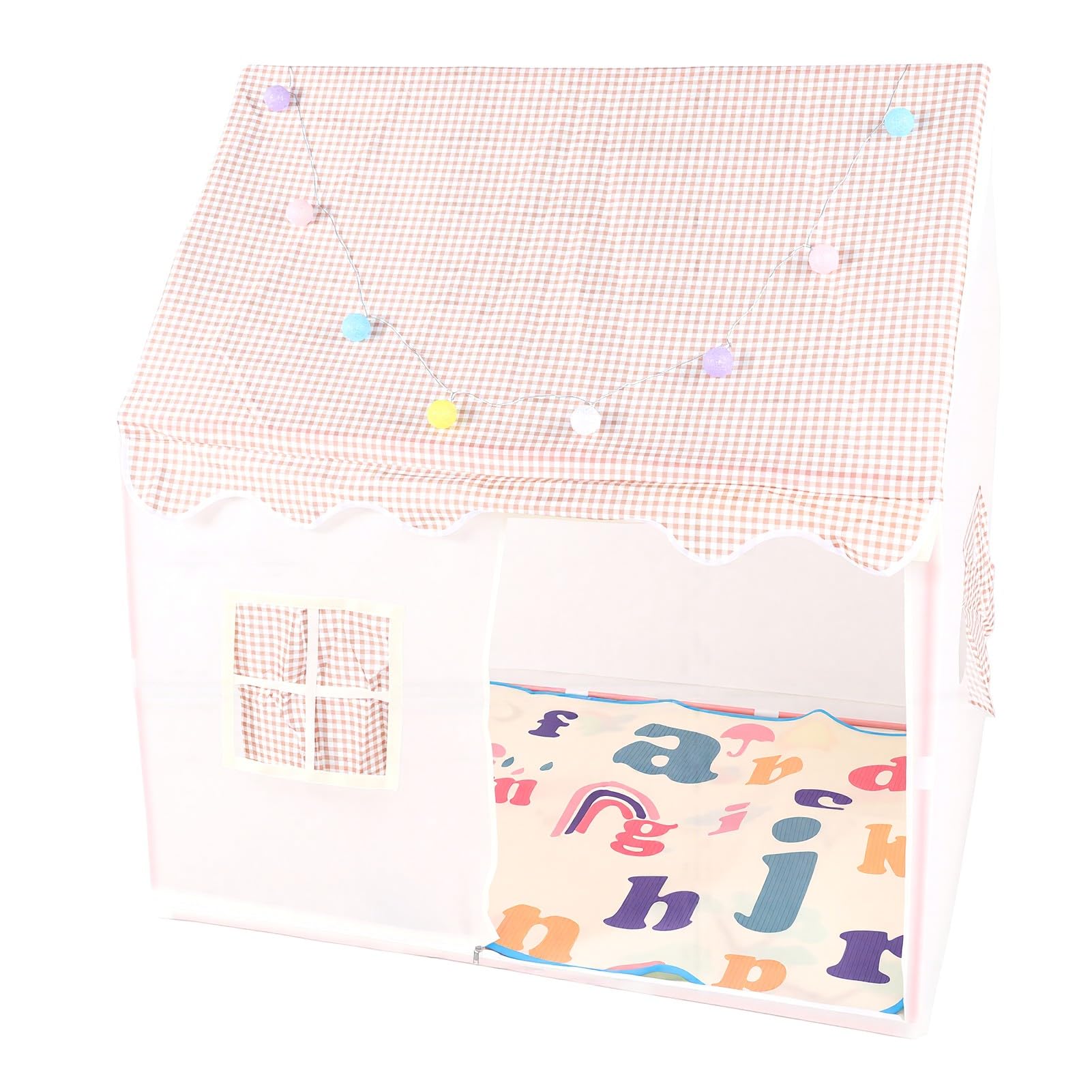 Kinderspielzelt, Polyester-Spielhaus für Drinnen und Draußen mit Sternenlichtern, 120 X 105 X 128 cm, Tragbares, Faltbares Design, Netzfenster-Rolltür für, Hinterhof, Strand, Camping