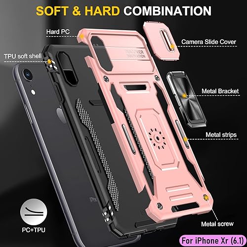 Miniatura 3 de Funda resistente para Apple iPhone Xr10R, protección híbrida de goma de doble capa de grado militar con protector de cámara deslizante, soporte
