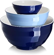 DOWAN Ceramic Mixing Bowls for Kitchen, Size 4.25/2/0.5 Qt Large Serving Bowl Set, Microwave and Dishwasher Safe, Sturdy & No Scratch, Nesting Bowls for Space Saving, 3-Pieces Set