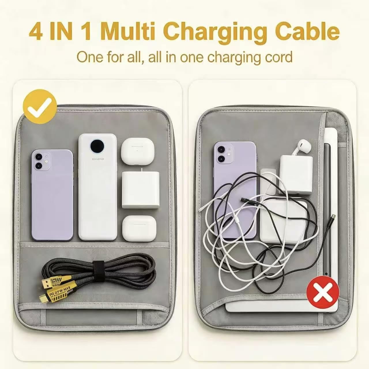 NOHON 4 w 1 Multi USB Kabel do Ładowania 1,2 M：Multikabel USB Type-C Nylonowy Uniwersalny Szybki K abel do Ładowania z USBA/USBC do 65W USBC+ 27W PD Kompatybilny z iPhone 17 16 15 Samsung S26 S25 S24