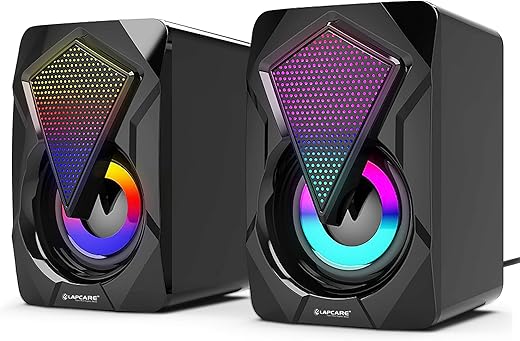 LAPCARE USB2.0 Gaming Speaker 10 watts 2.0 Multimedia Speaker with 7 Cool RGB Lights, USB Powered, AUX Input, Volume Control Pod for PC, Laptops,…