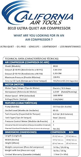 Miniatura 6 de California Air Tools 8010A Compresor de aire ligero ultra silencioso y sin aceite