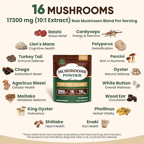 Miniatura 6 de Venture Pal Polvo de hongos 16 en 1 (90 porciones)  1,557,000 mg alternativa de café de hongos con Ashwagandha, melena de león, chaga y más  100%