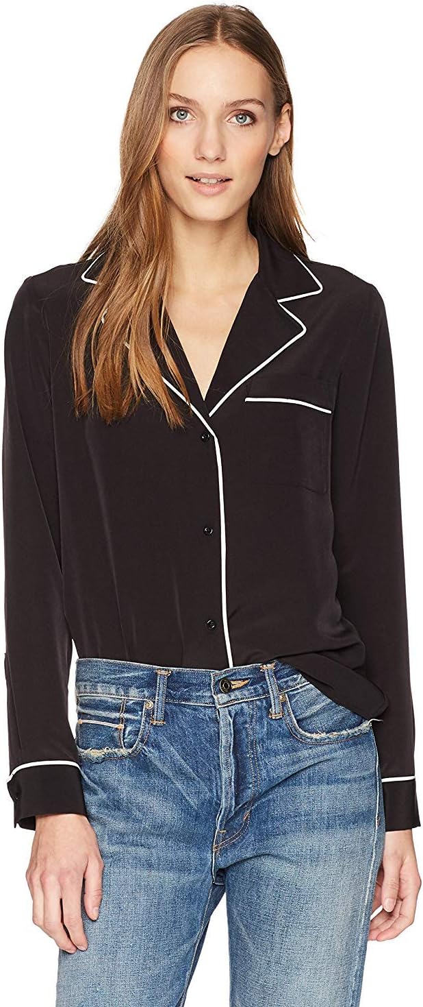 Calvin Klein Women's Button UP Pajama TOP, Black, XSmall at Amazon