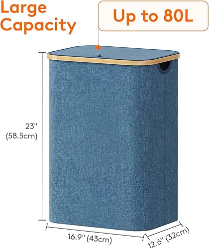 Miniatura 159 de Lifewit Cesta grande de 100 litros con tapa para ropa con asas de bambú y bolsa extraíble, plegable para dormitorio, baño, residencia universitaria