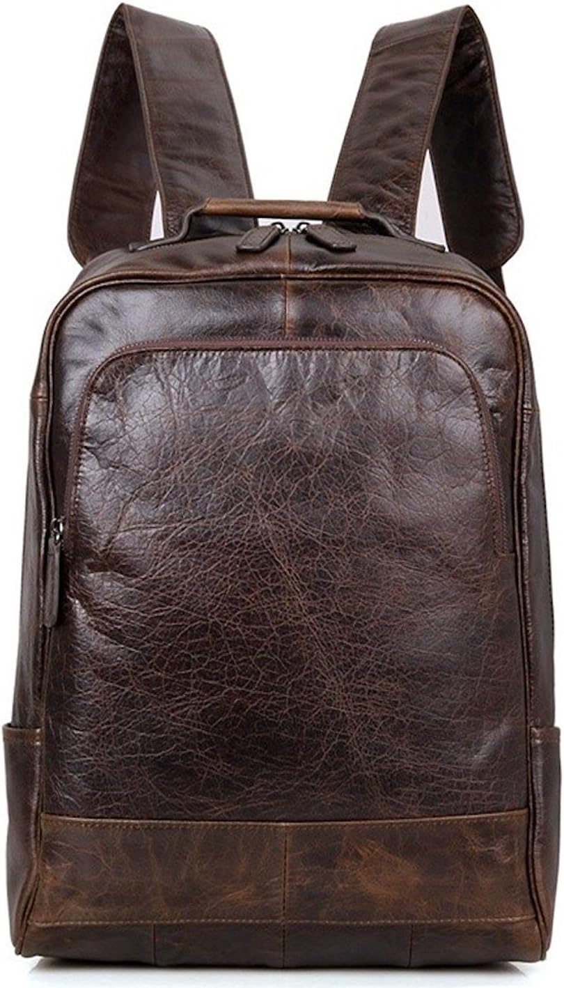 Clean Vintage Men's Fashion Leather Backpack- Fits 15" Laptops - Slim Design Italian Leather College Business Rucksacks for Men