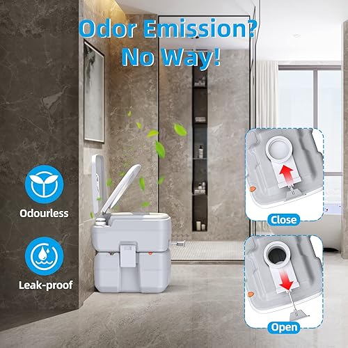Miniatura 6 de Porta Potty - Inodoro portátil para campamento, inodoros KAIZONPOT RV de 5.3 galones para interiores y exteriores con bomba de asa, indicador de