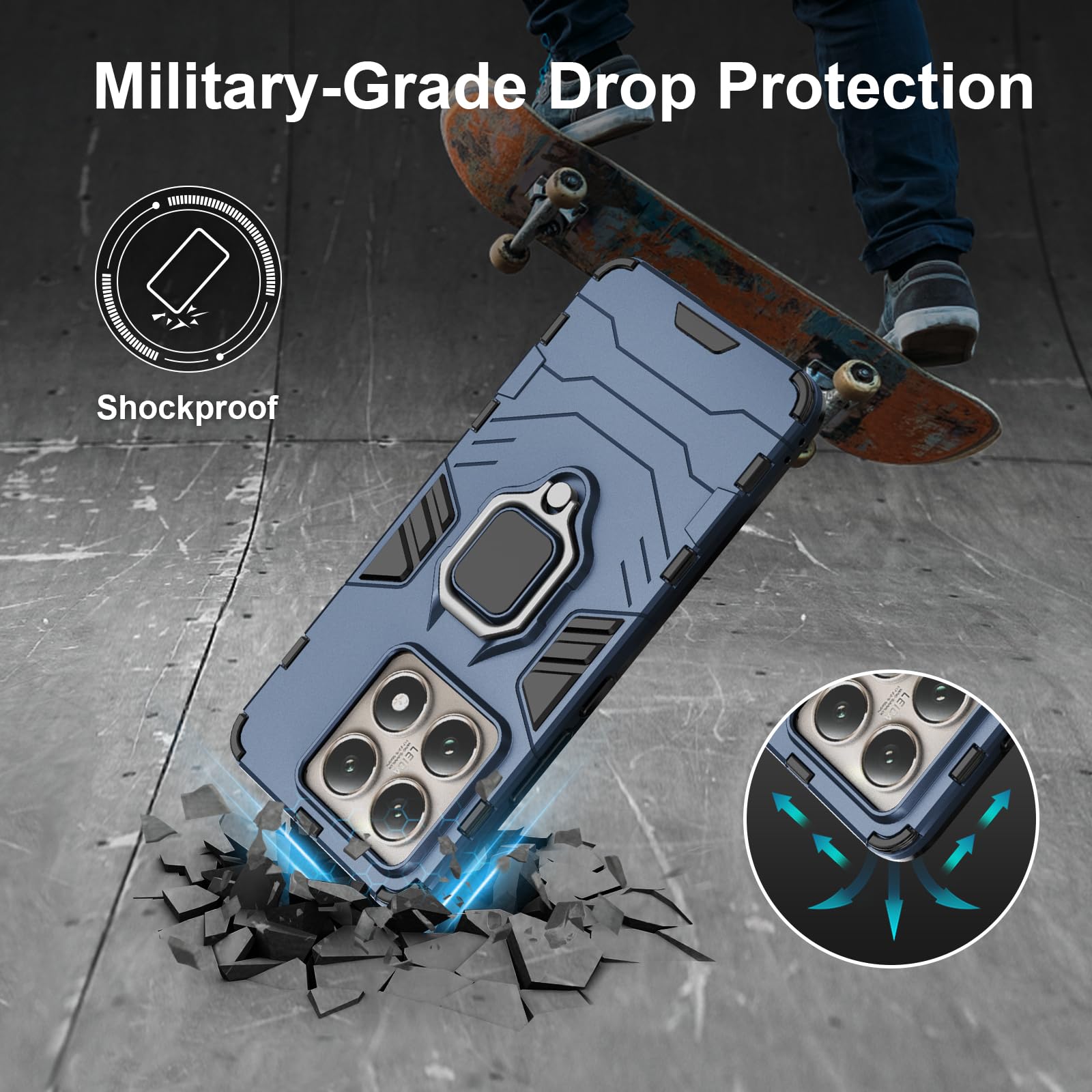Funda para Xiaomi Redmi Note 15 Pro 5G, Carcasa Antigolpes con Soporte anular metálico, Case Protectora de Grado Militar, Azul — view 543