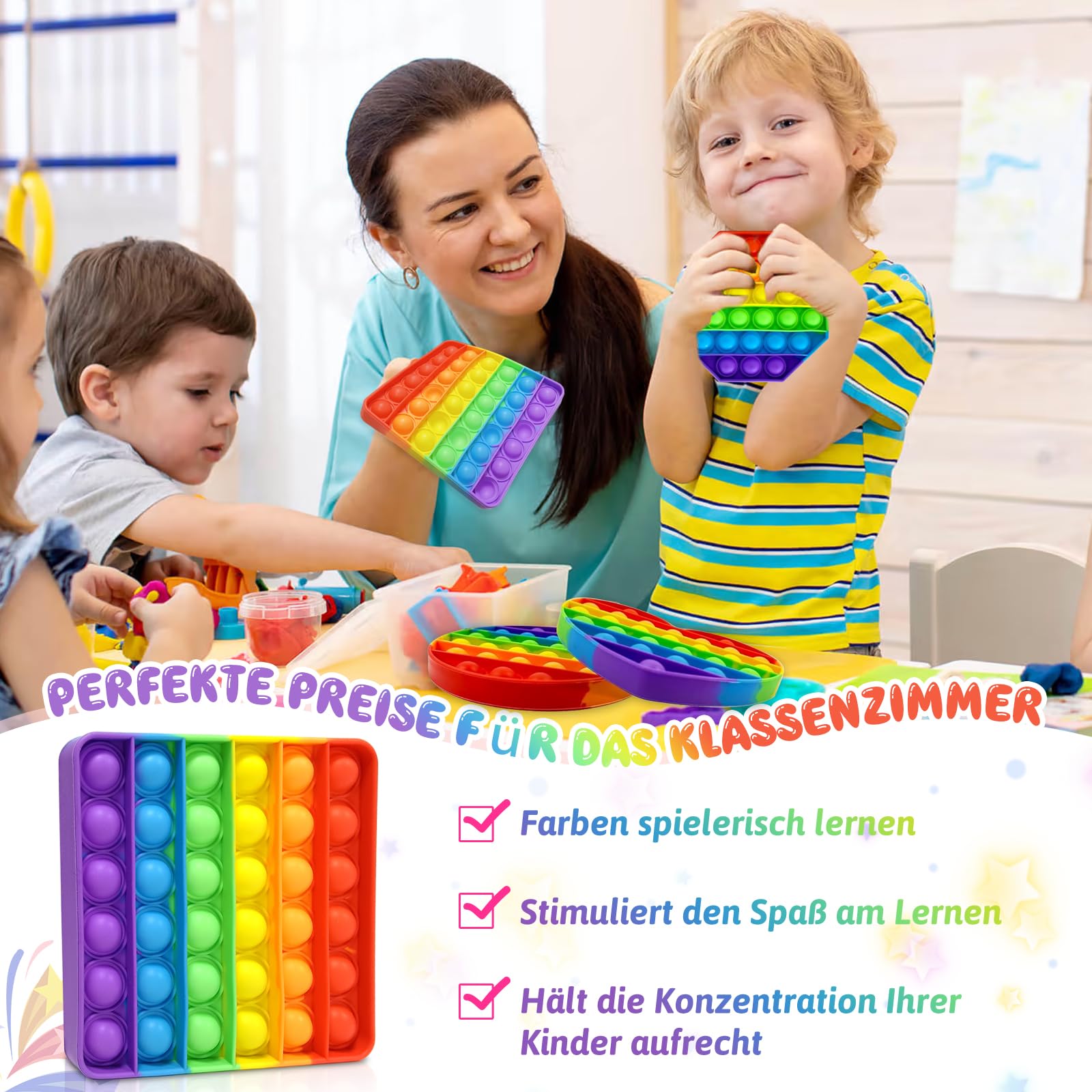 4 szt. Pop Bubble Fidget Toys Tęczowe zabawki silikonowe sensoryczne bąbelkowe zabawki Pop Fidget Zabawki antystresowe na biurko Relaksujące prezenty urodzinowe dla dorosłych i dzieci