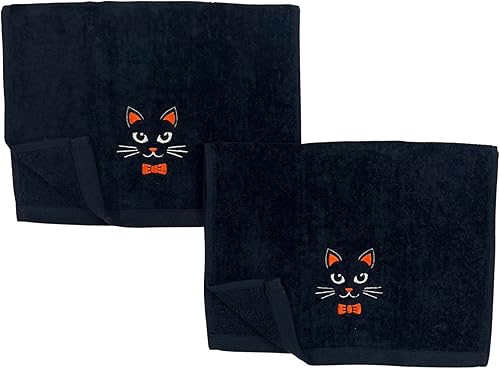 Miniatura 5 de Fall Home Decor - Toallas de mano para Halloween con diseño de gato negro bordado, algodón aterciopelado de felpa negra, 18 x 12 pulgadas, juego de 2