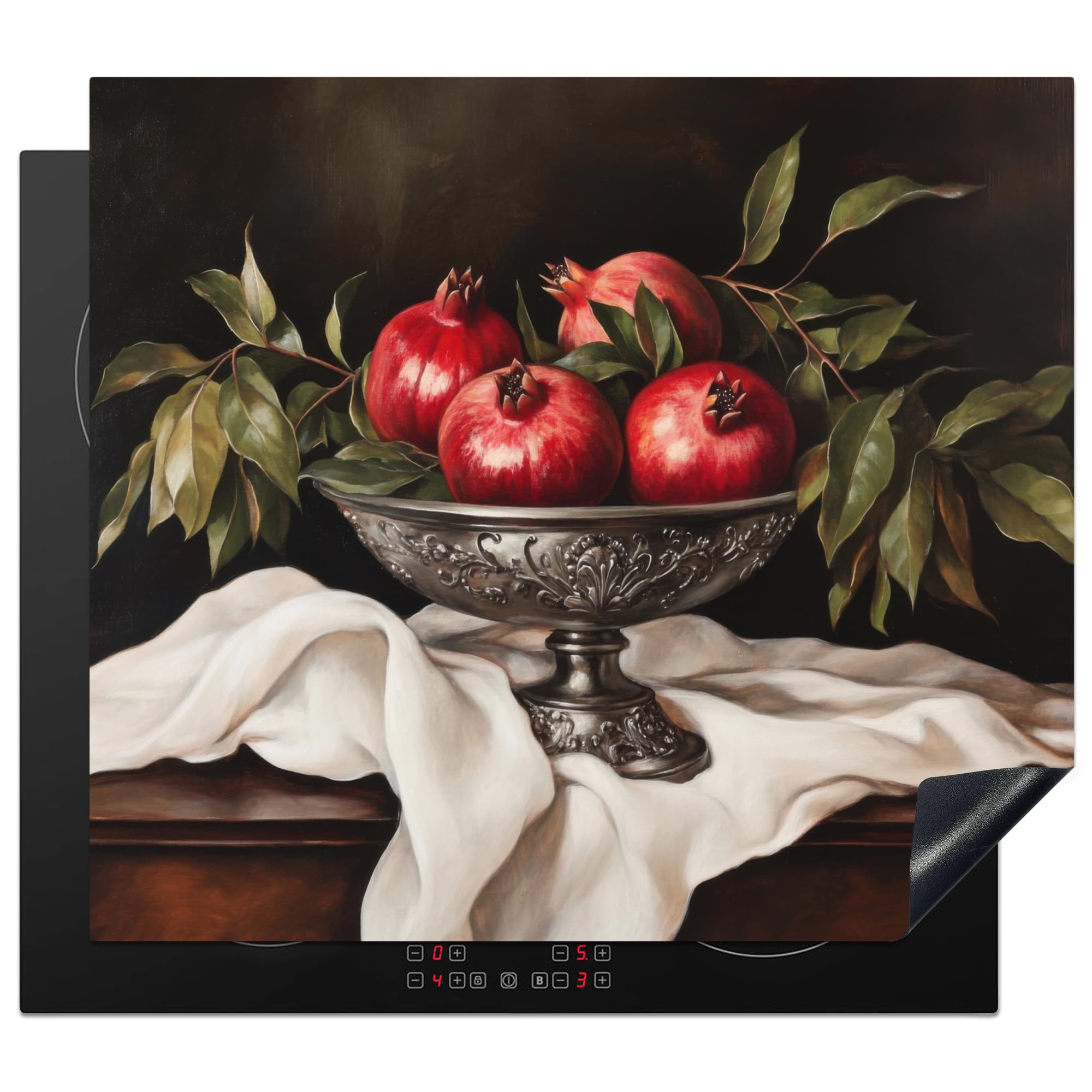 KitchenYeah© Induction Hob Protector Mat 20.3"x22.7" / 57.6x51.6 cm Cooker Top Protectors Cover Ceramic Covers Electric Hobs Vinyl Pomegranates - Classic - Vintage