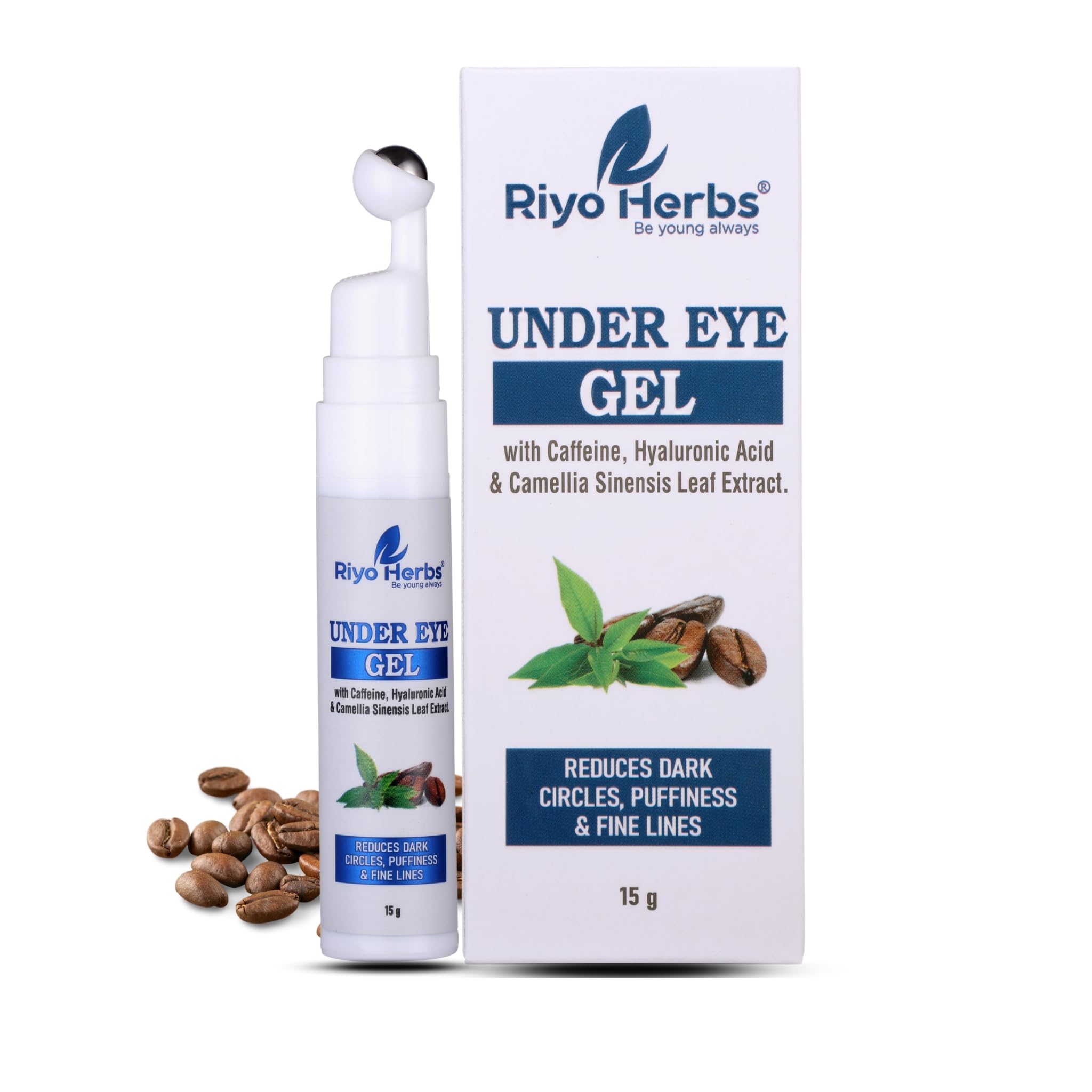 Riyo Herbs Under Eye Cream for Dark Circles and Puffiness for Women & Men | Enriched with Goodness of Caffeine & Metallic Roll for Reduce Dark Circles, Wrinkles and Fine Lines (15gm)