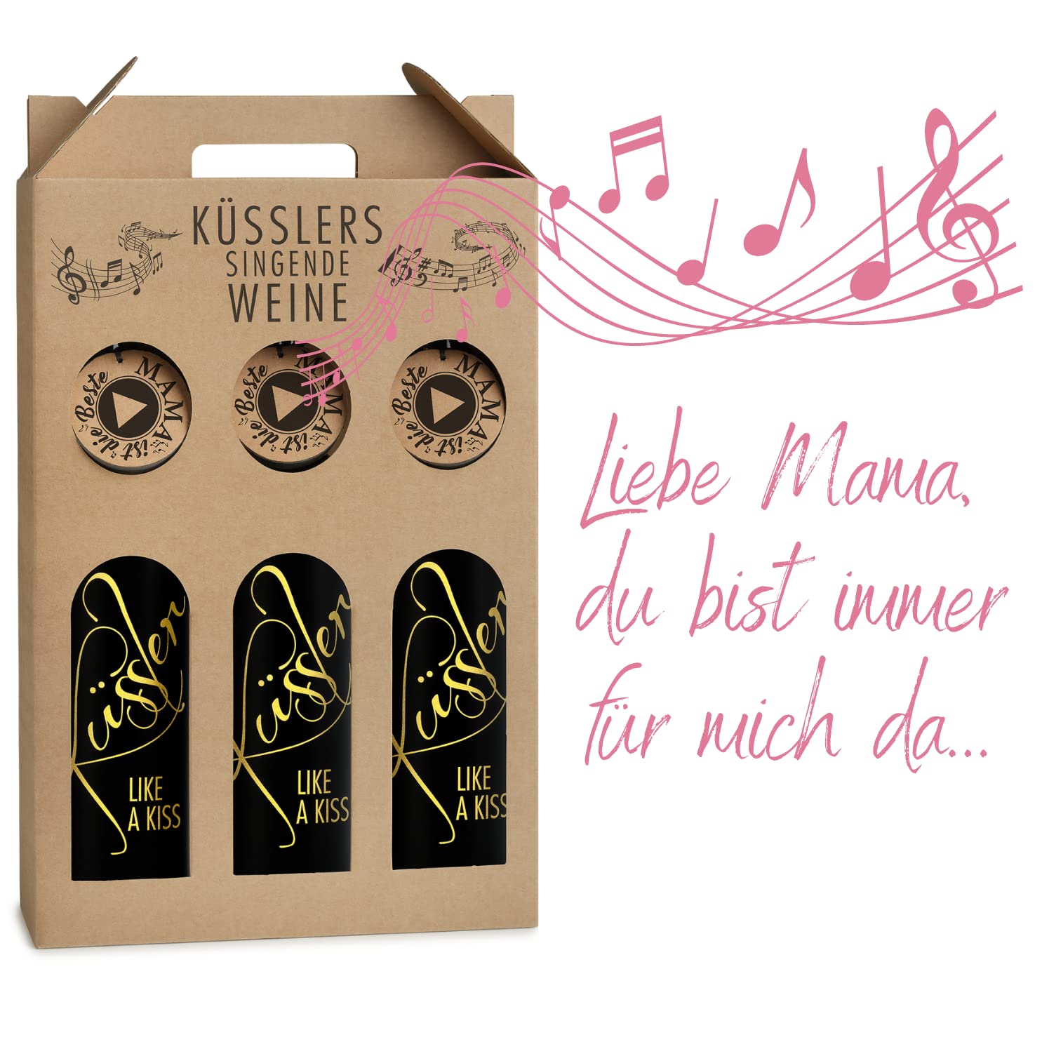 Neu! SINGENDER WEIN für die beste MAMA – jeder Cuvée weiß/rot/rosé mit eigenem Mama-Song – im nachhaltigen Geschenkkarton - das ideale Weingeschenk!