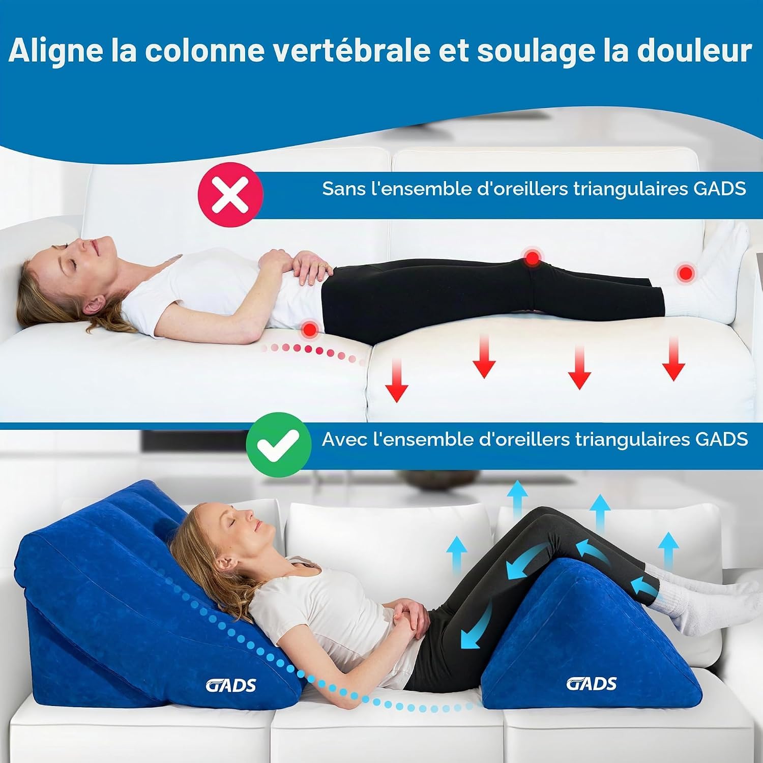 Ensemble de coussins gonflables – Cale de lit gonflable pour dormir, jambes enflées et voyage – Oreiller compact gonflable pour les jambes pour l'élévation
