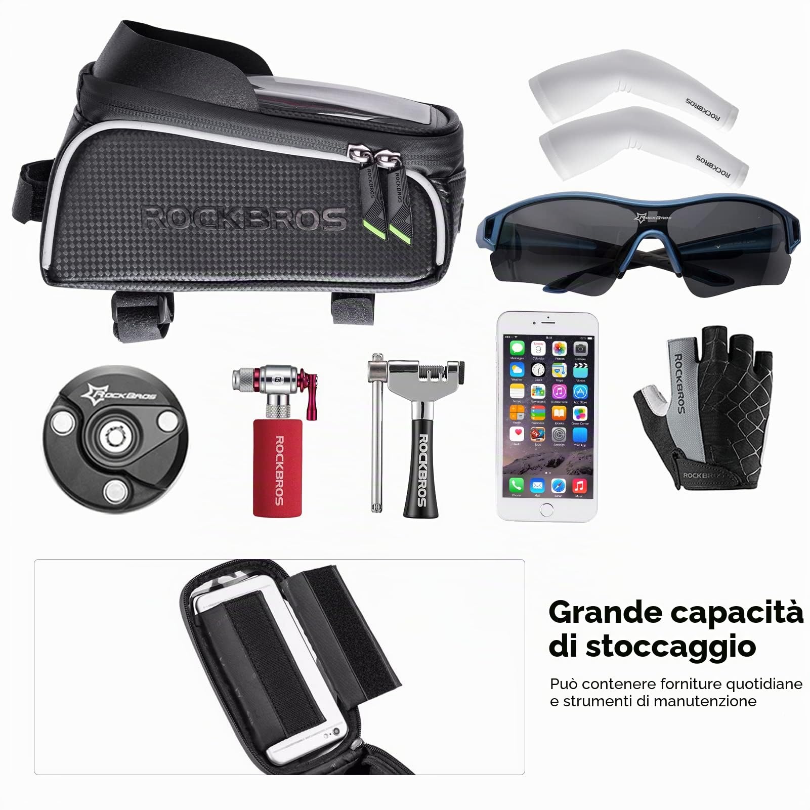 Borsa Telaio Bici ROCKBROS Idrorepellente Manubrio 1.5L Support Cellulare TPU Touchscreen 6.5" Copertura Anti-pioggia