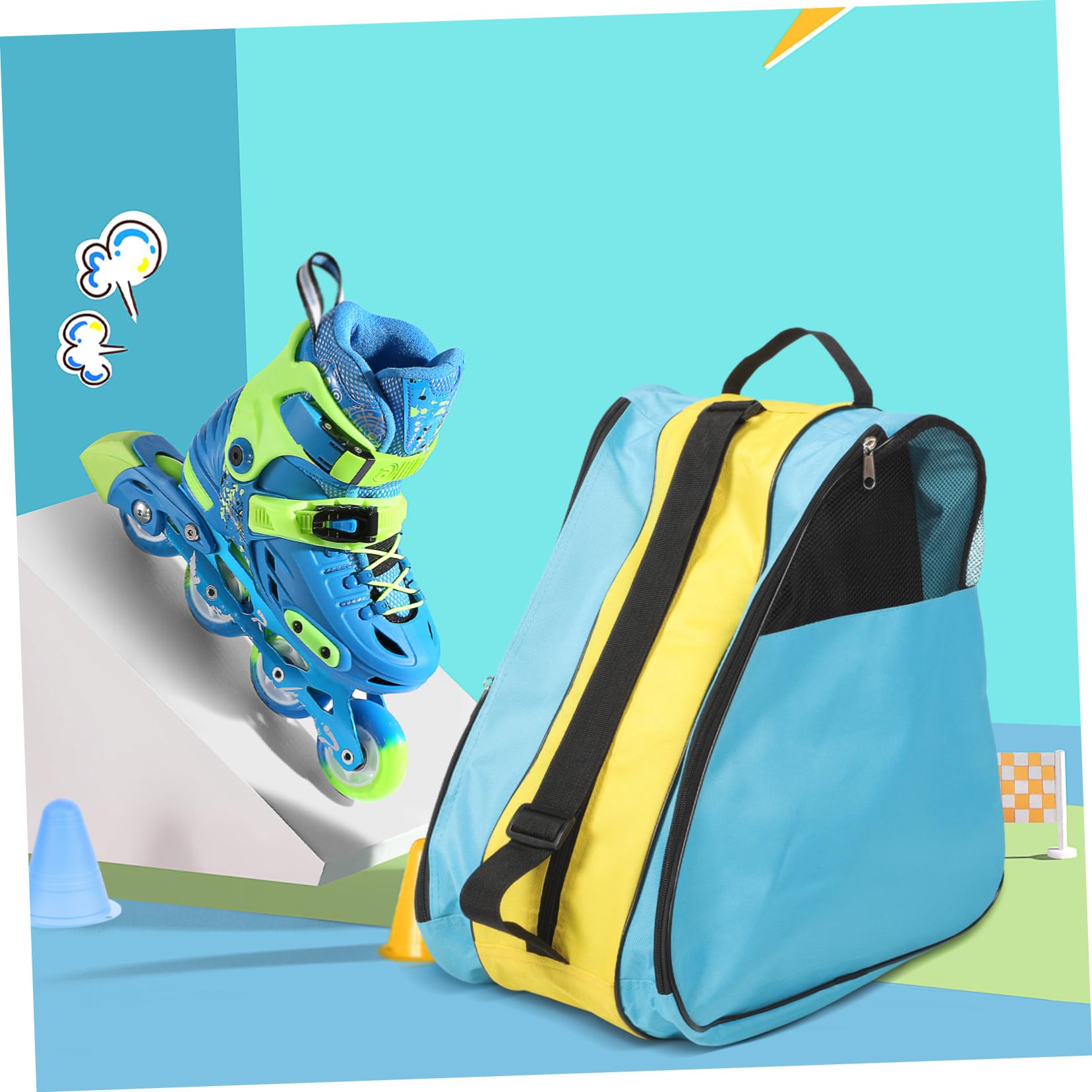 SUPVOX Borsa per Pattini da Ghiaccio in Nailon, Blu Giallo Blu | Zip, Formato Monospalla, per Trasporto e Protezione, Pratica da Portare