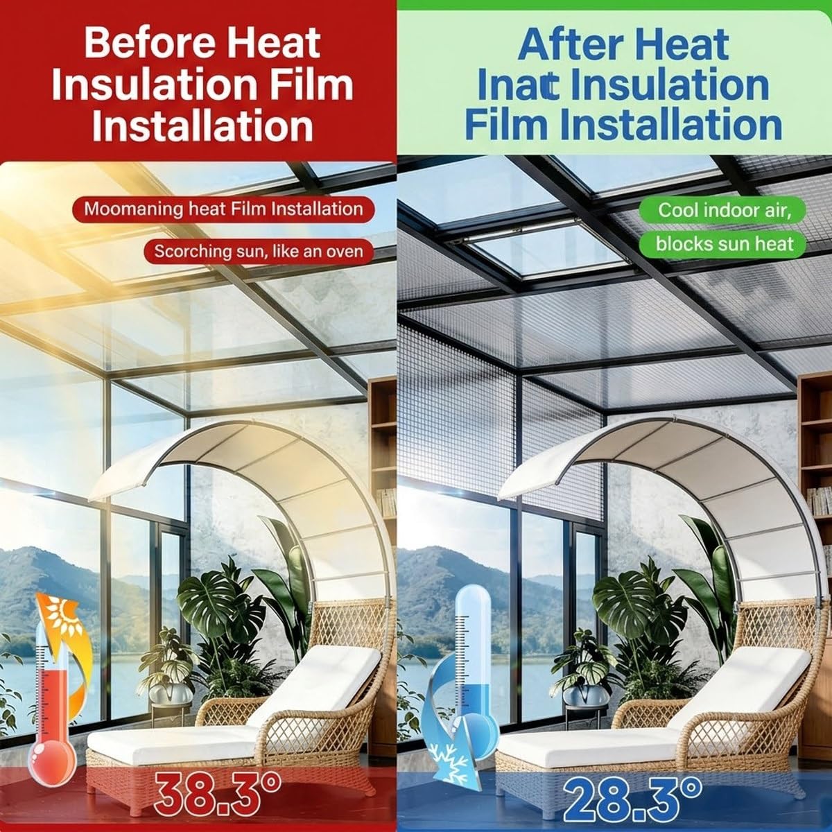 Film de Fenêtre Réfléchissant d'Isolation Thermique Pare Soleil Maison