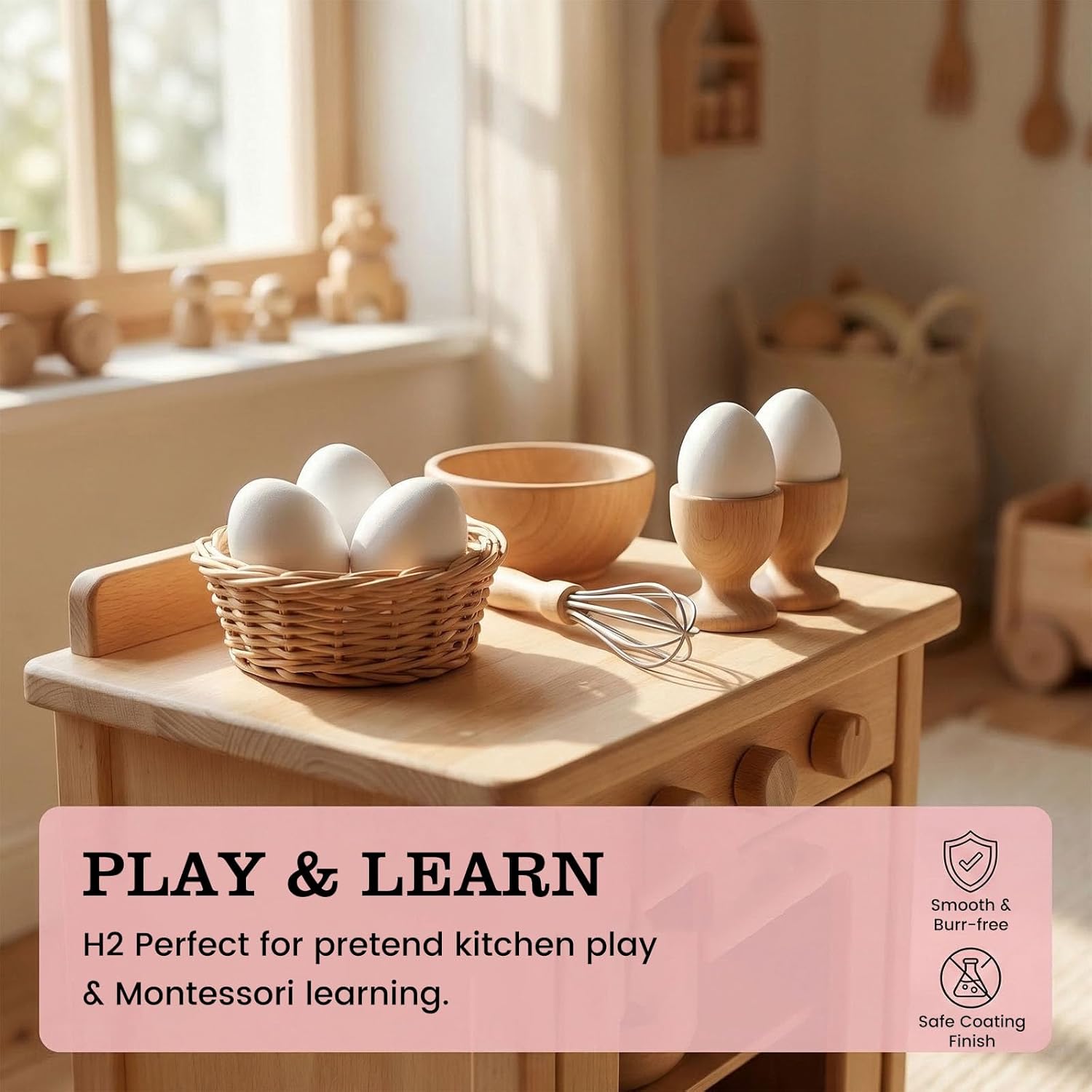 SallyFashion Wooden Fake Eggs for Nesting Boxes, 9 PCS White Easter Eggs for Craft Pretend Play Kitchen Accessories for Toddler Kids