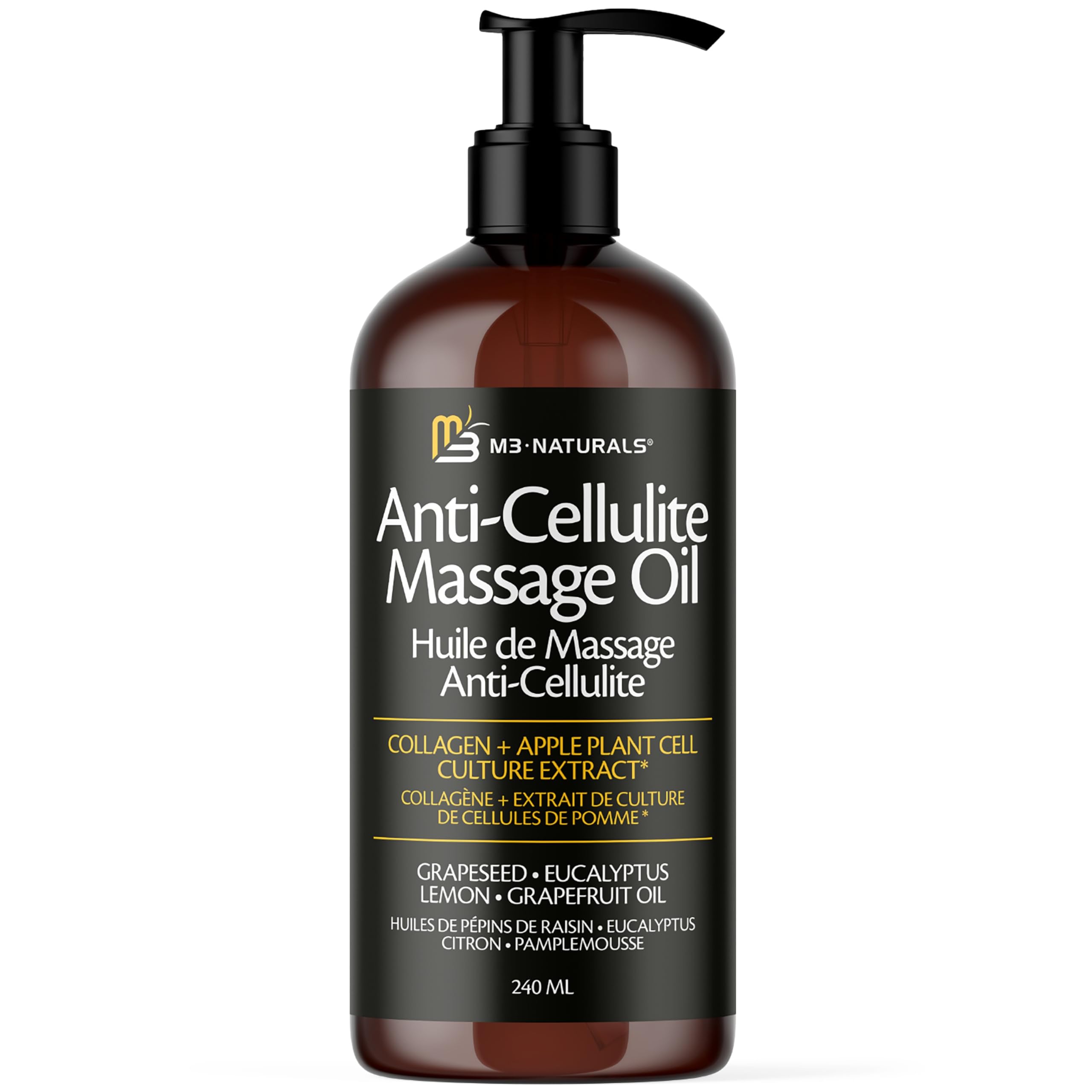 M3 Naturals Firming Body Massage Oil with Collagen & Stem Cell – Helps Smooth The Appearance of Cellulite & Improve Skin Texture – Refreshing Aromatherapy Body Oil for Legs & Full Body – 8 Fl Oz