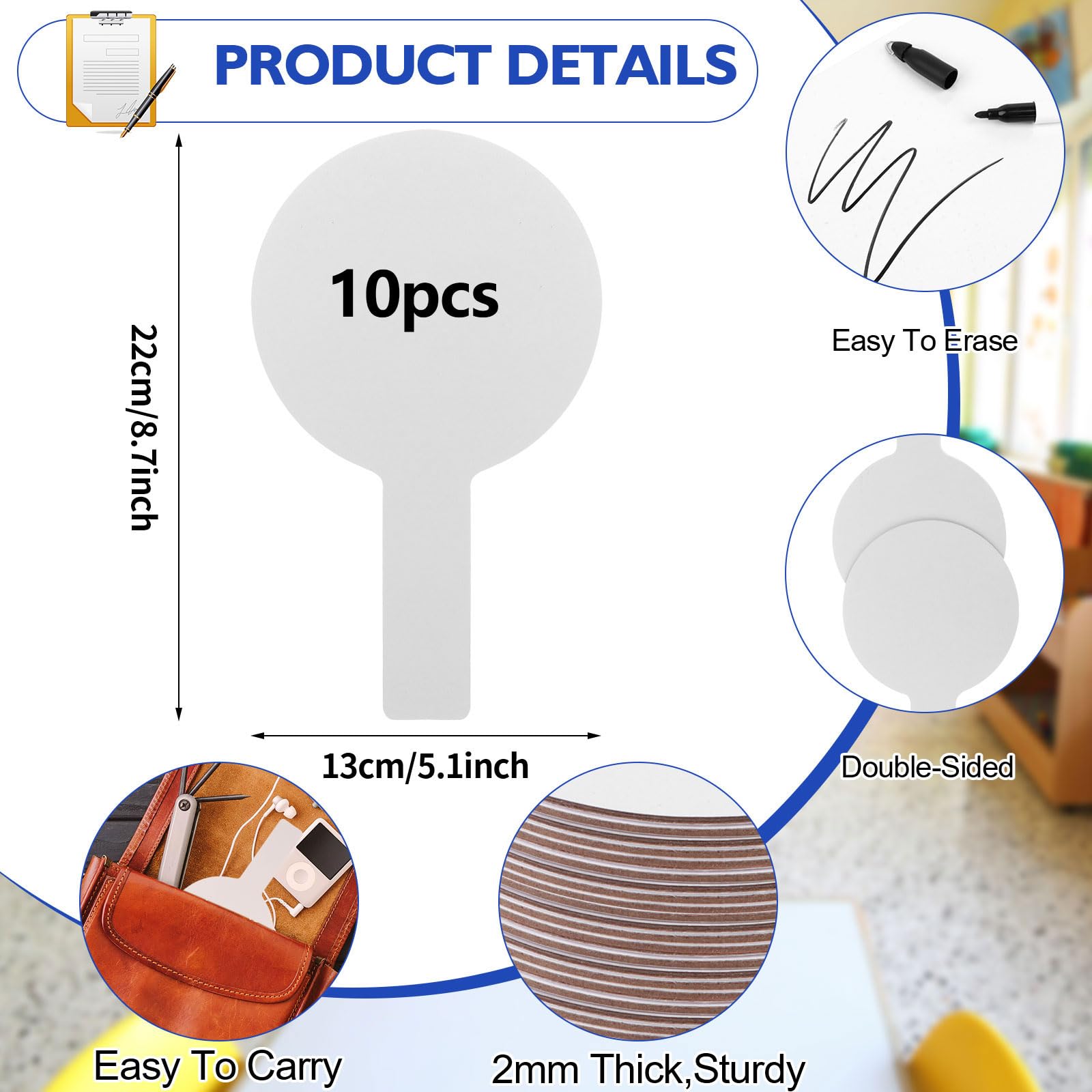 Photo 1 of 10 Pieces Dry Erase Answer Paddles Handheld Double Sided Paddles Mini White Boards Small White Board Dry Erase Signs Auction Paddles for Students Classroom Voting Games