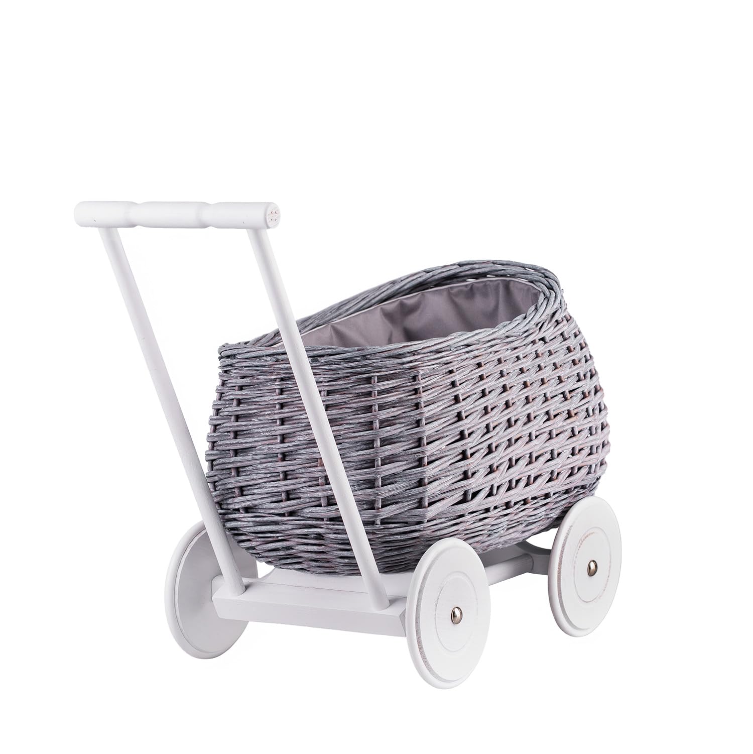 e-wicker24 Wózek dla lalek, taczka do zabawy, idealny pomysł na prezent dla chłopców i dziewczynek, zabawka z plecionego koszyka, wózek do nauki chodzenia