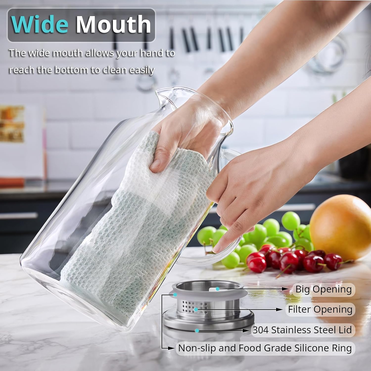 3 Liter 101 oz Glass Pitcher with Lid and Spout Bundle 2.6 Liter 88 oz Glass Pitcher with Lid and Spout